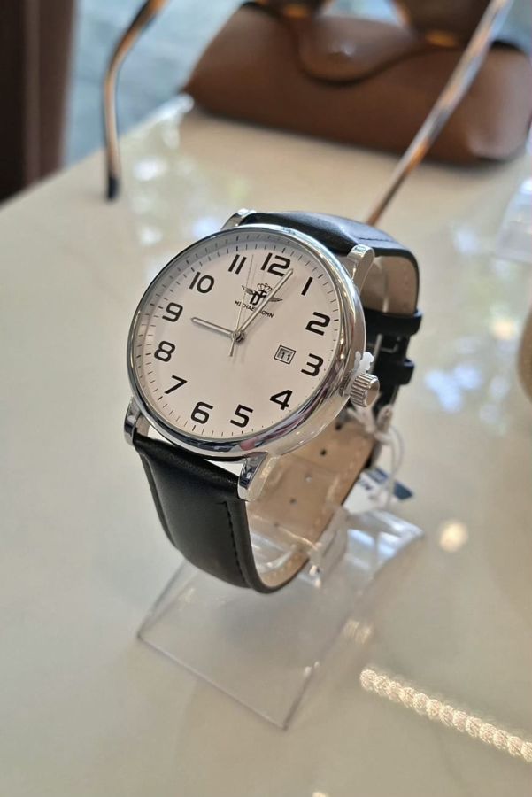 Relógio Michael Jonh Classic Leather Black & Sliver Fundo Branco Cod 2023 | definne