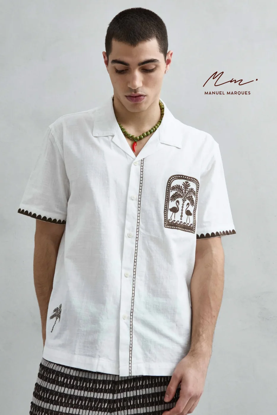 Camisa Linho Branca MM com Bordado Marron | definne