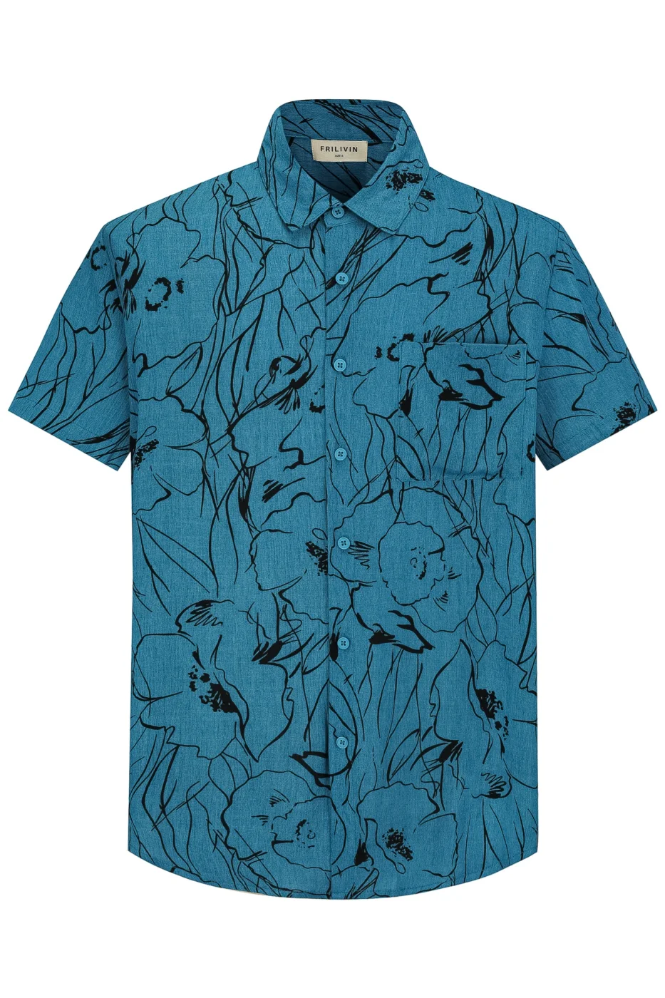 Camisa Havaiana Floral Minimalista Azul Petro | Definne