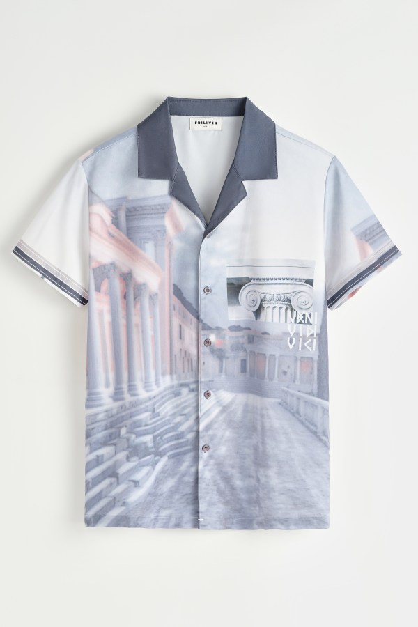 Camisa Havaiana Art Print em Cinza Cod.951 | definne