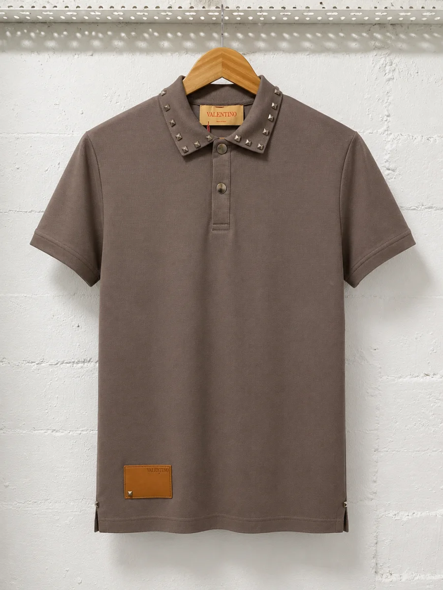 Valentino Polo Shirt Signature Rockstud Coffee Brown | 