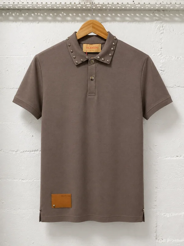 Valentino Polo Shirt Signature Rockstud Coffee Brown | 