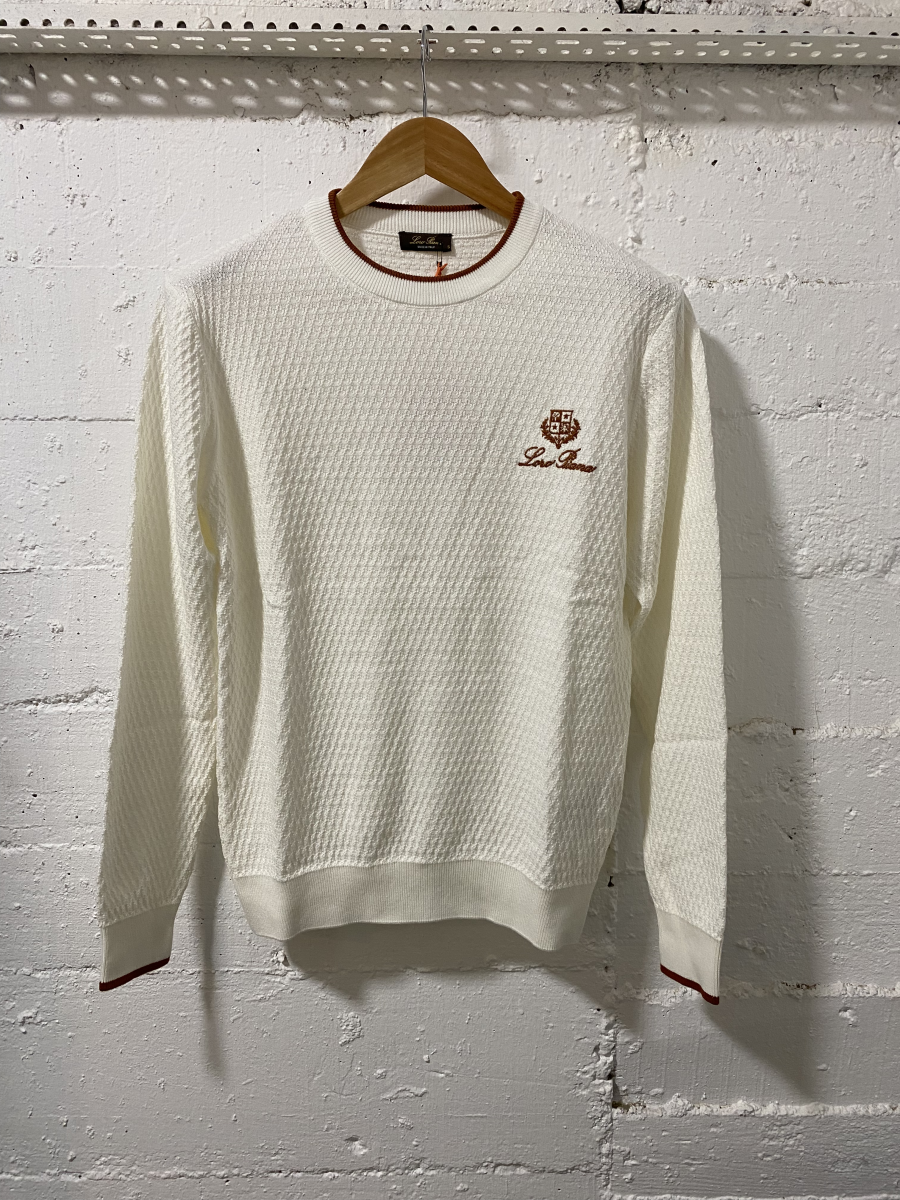 Loro Piano Cotton SweaterWhite/Brown | MASSIMOLUXURYOUTLET