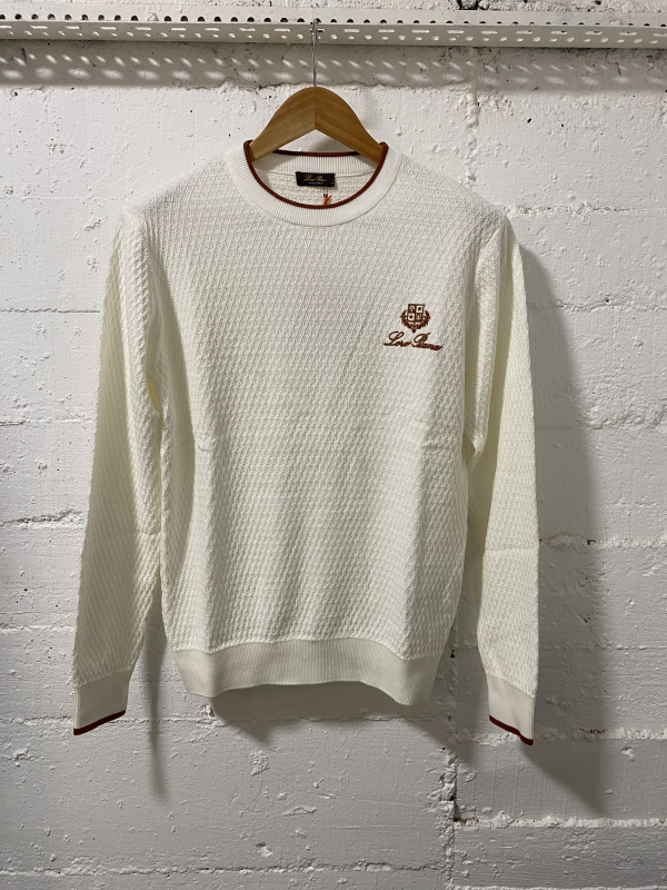 Loro Piano Cotton SweaterWhite/Brown | MASSIMOLUXURYOUTLET