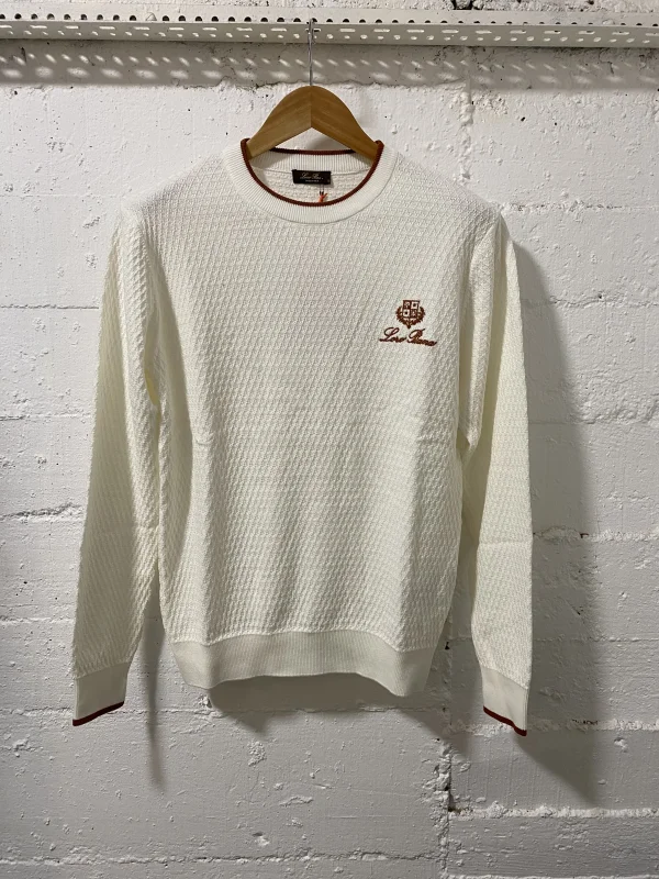 Loro Piano Cotton SweaterWhite/Brown | MASSIMOLUXURYOUTLET