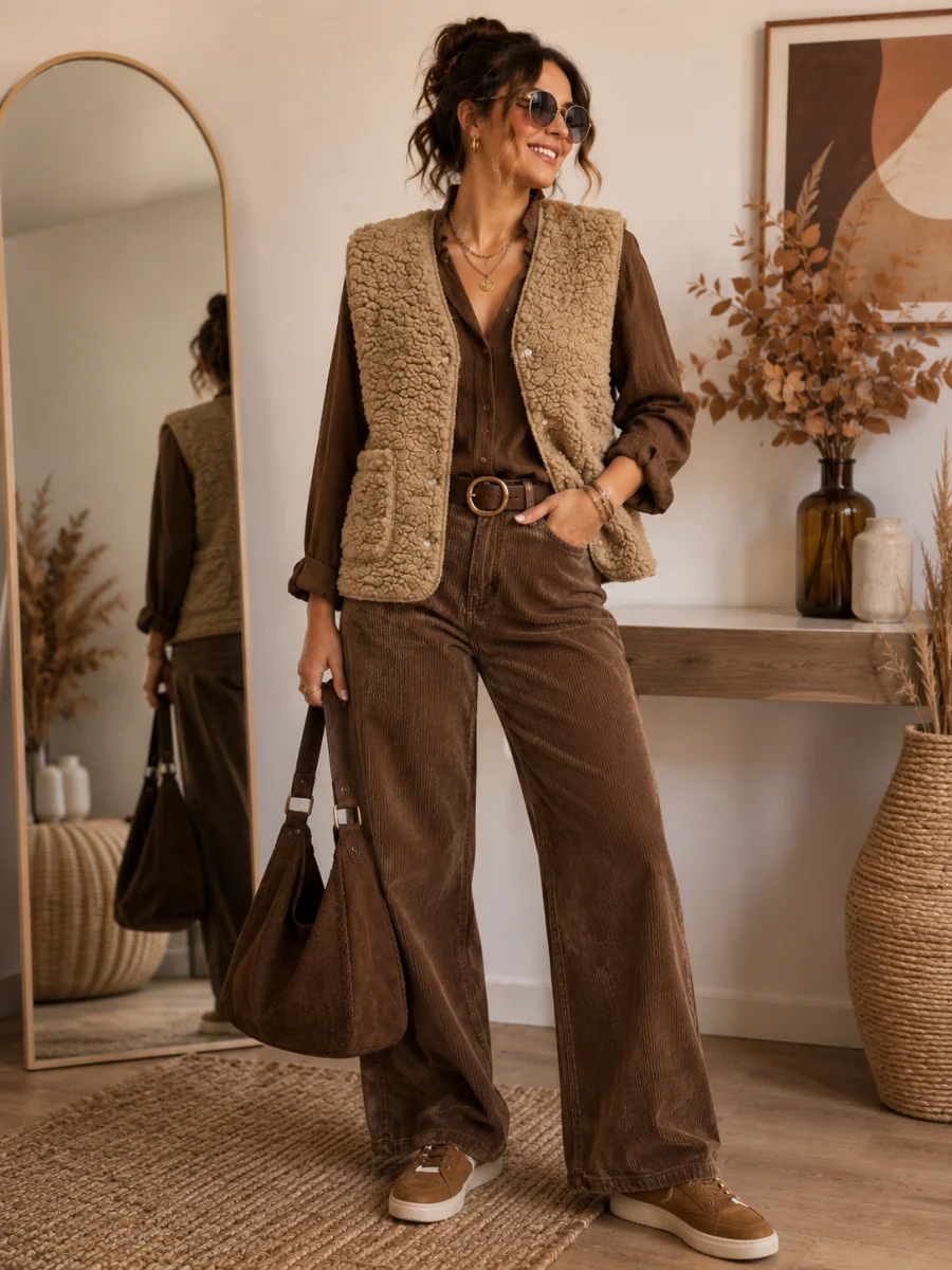 Gilet " teddy" camel 36 au 46/48 | Les Chics Filles by Sab