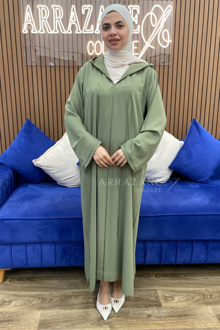 Djellaba Crepe Berchman Vert Olive | CasaZaz