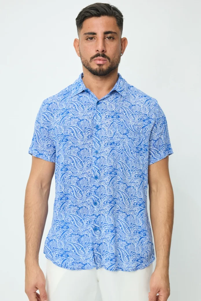 Camisa Havaiana Paisley Print Azul de Bolso | Definne