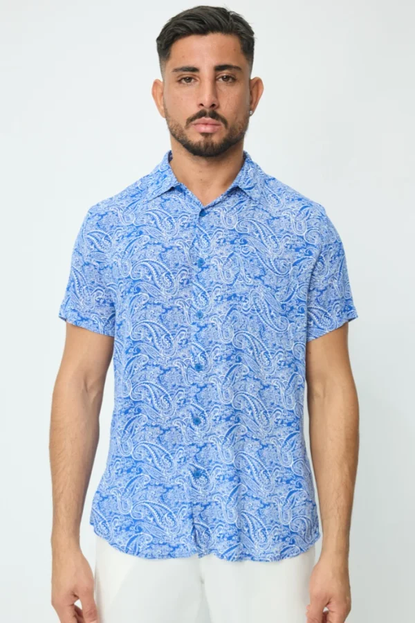 Camisa Havaiana Paisley Print Azul de Bolso | Definne