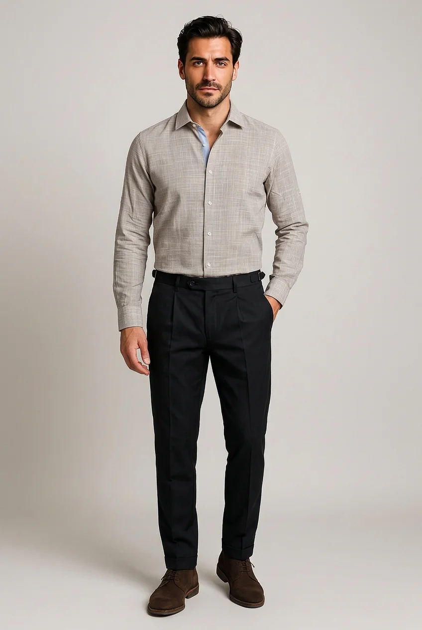 Camicia Uomo in Oxford Lino e Cotone - Beige | GIMARK