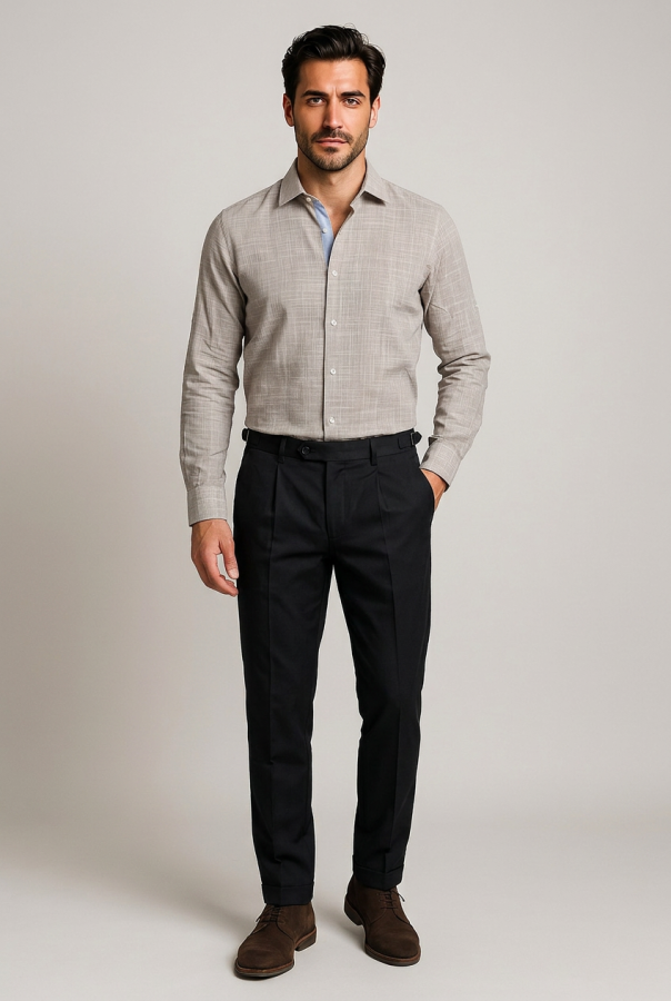 Camicia Uomo in Oxford Lino e Cotone - Beige | GIMARK