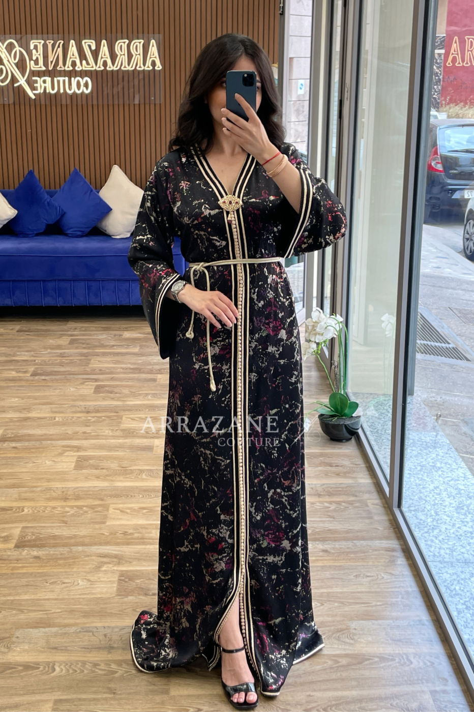 Caftan Foisse Imprime Dfira noir | CasaZaz