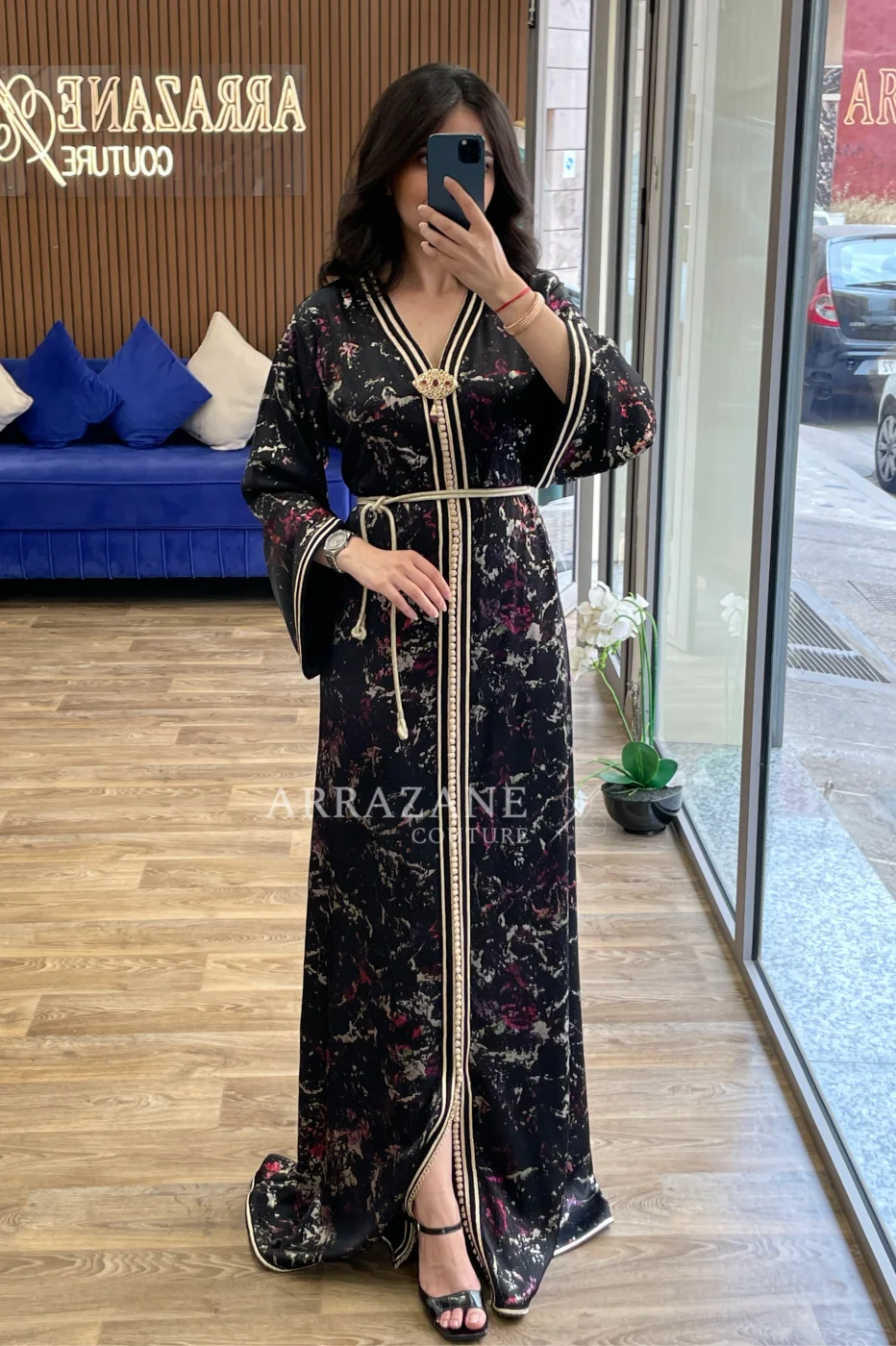 Caftan Foisse Imprime Dfira noir | CasaZaz