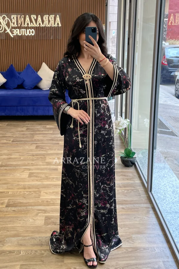 Caftan Foisse Imprime Dfira noir | CasaZaz
