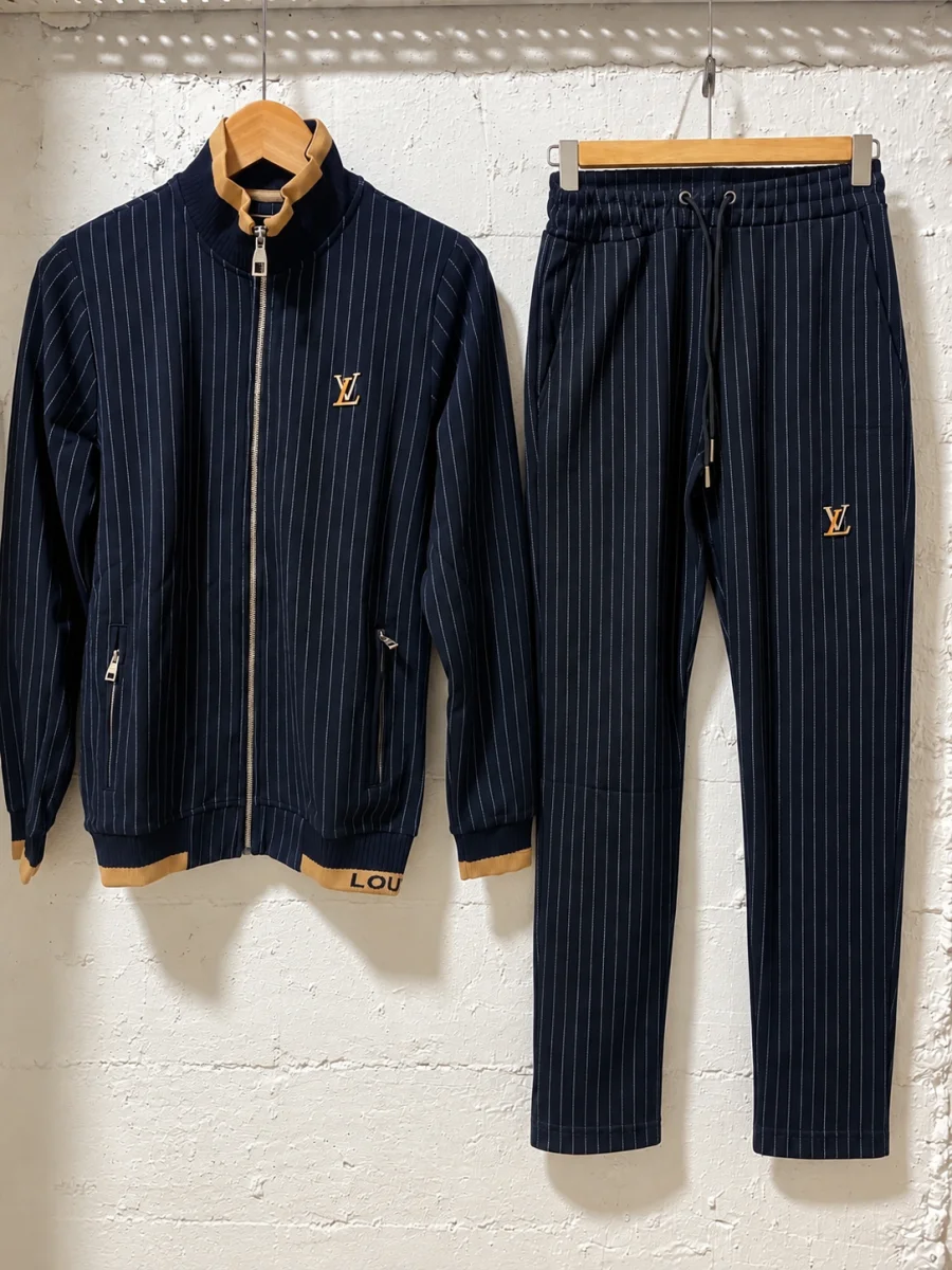 Louis Vuitton Tracksuit Set Navy Blue Pinstripe | 