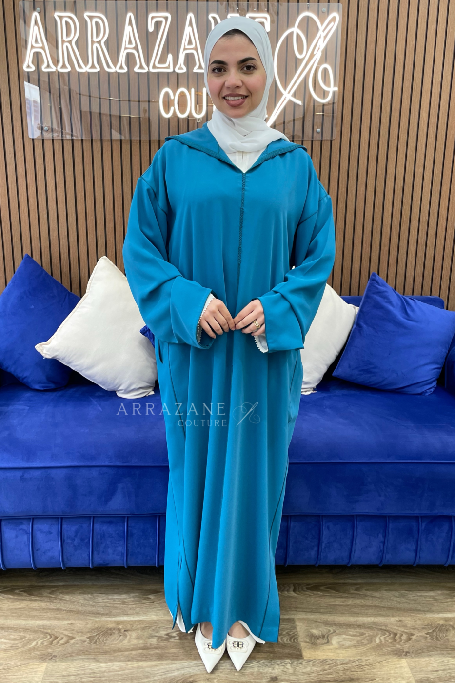 Djellaba Crêpe Berchman Kherat Vert Canard  | CasaZaz