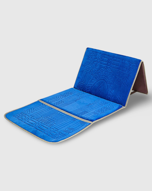 TAPIS DE PRIERE PLIABLE BLEU AVEC DOSSIER | AMCOSMETIK