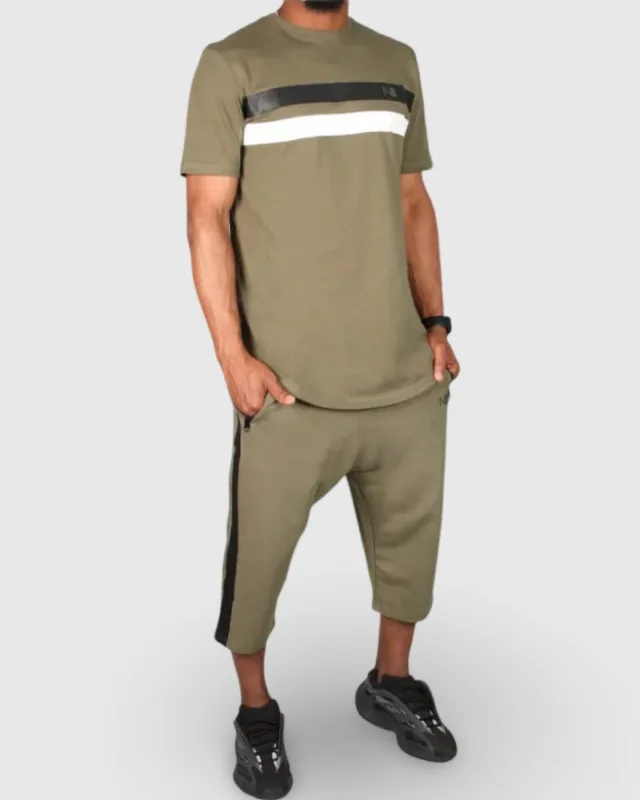 ENSEMBLE HARVARD ÉTÉ KAKI - T-SHIRT OVERSIZE ET SHORT - NIII | AMCOSMETIK