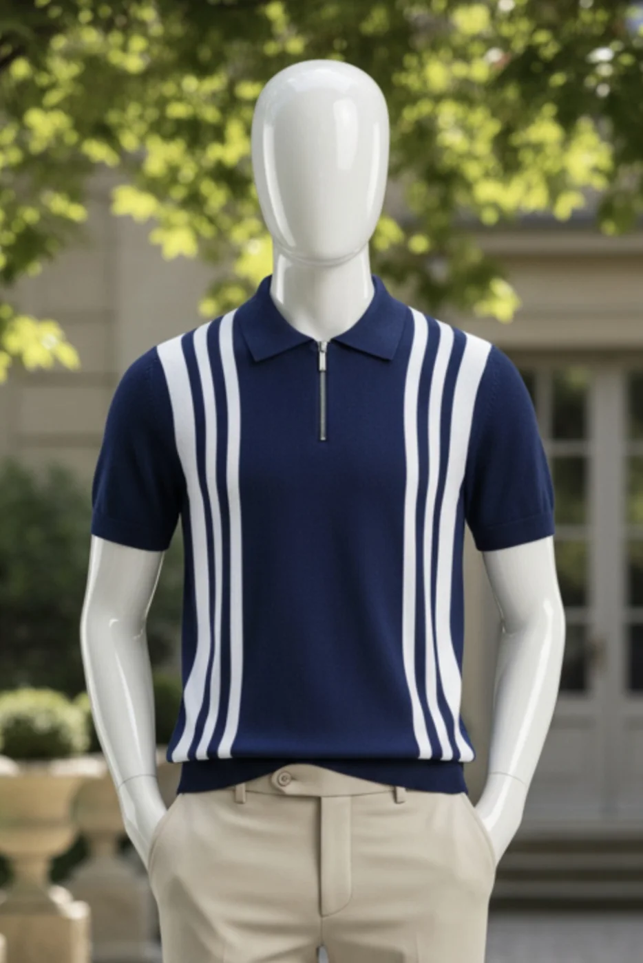 Polo de malha Azul de Riscas Brancas da Frilivin | definne