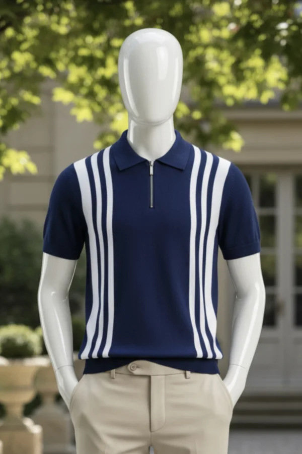 Polo de malha Azul de Riscas Brancas da Frilivin | definne