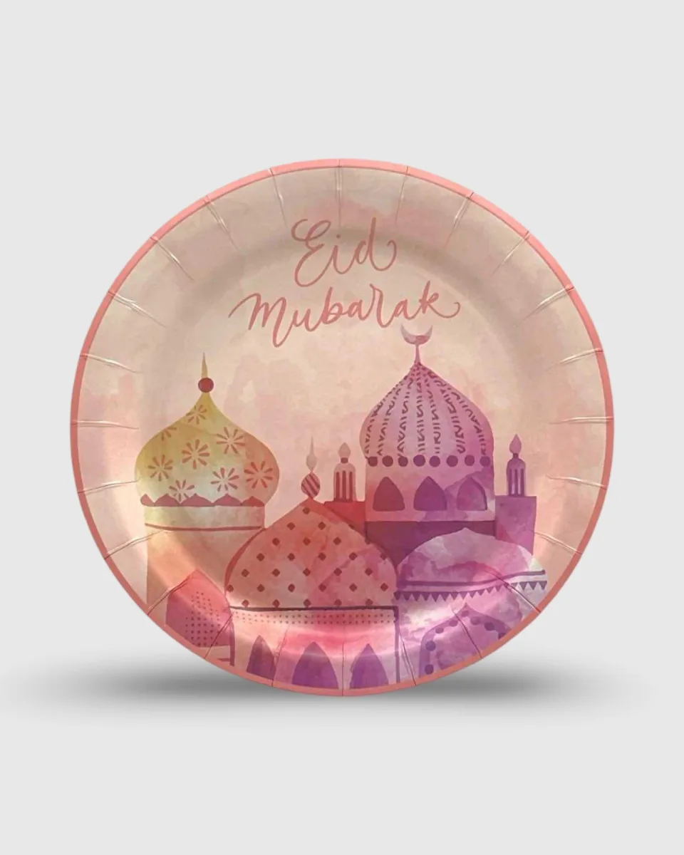 LOTS 6 PCS ASSIETTES EN CARTON EID - MOSQUÉE ROSE (23,2CM) | AMCOSMETIK