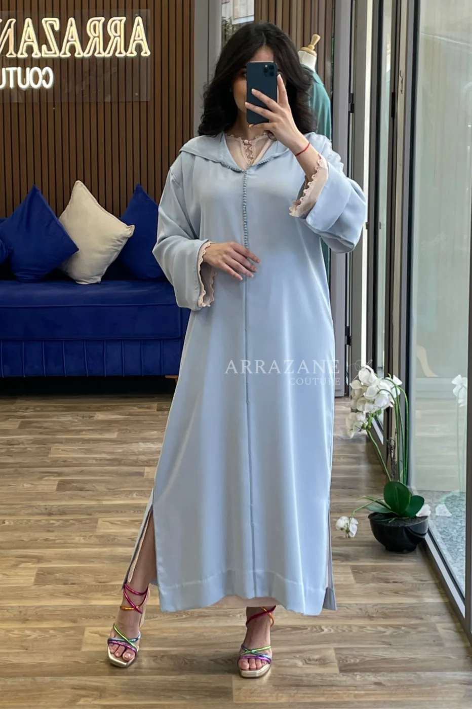 Djellaba Crêpe Berchmen Ciel | CasaZaz