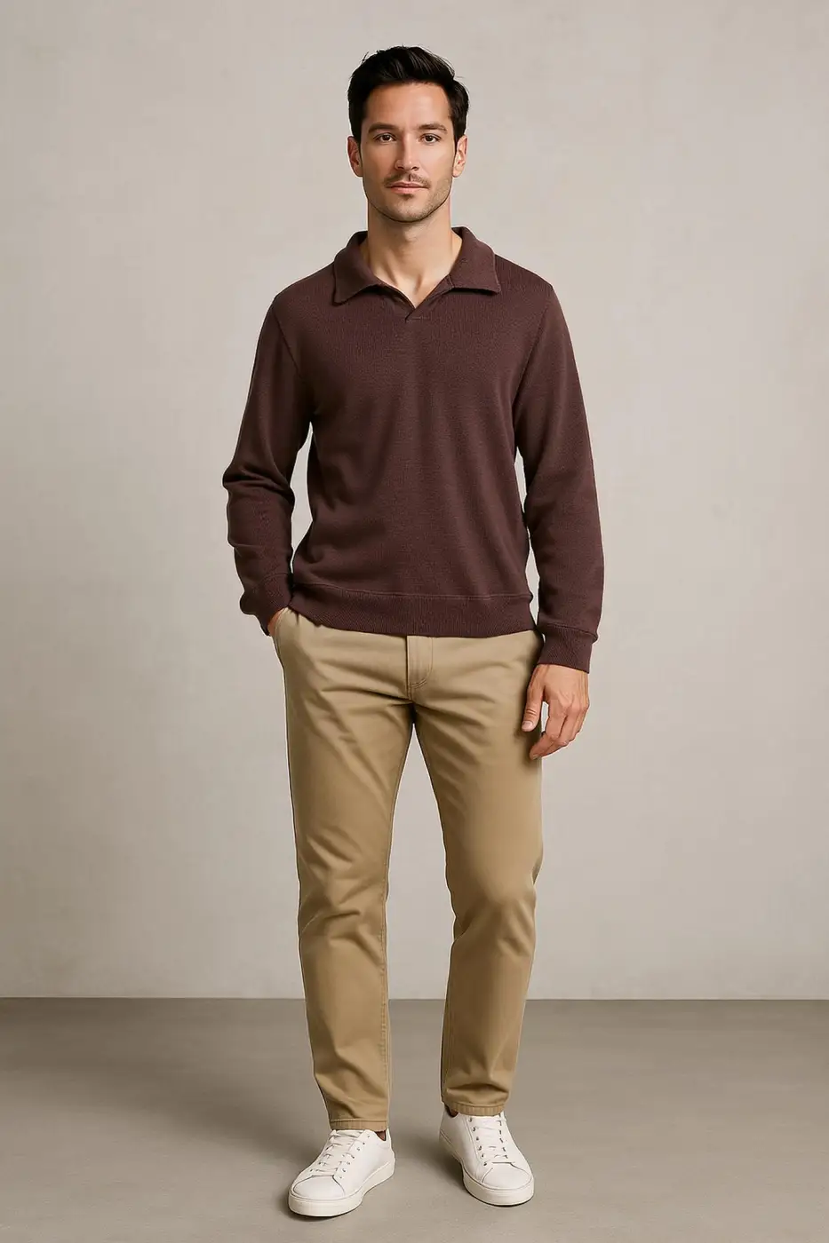 Maglia Uomo con Colletto Polo senza Bottoni - Marrone | GIMARK