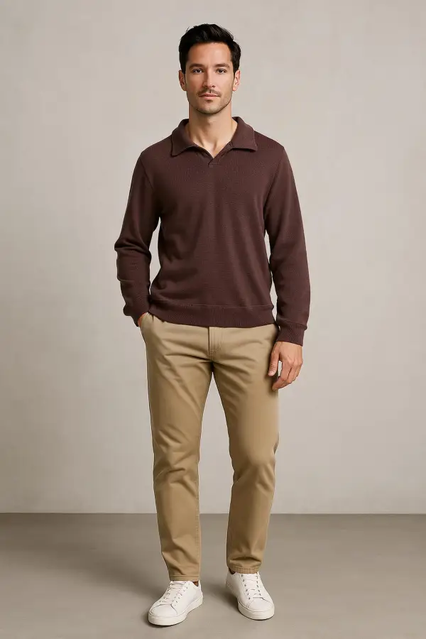 Maglia Uomo con Colletto Polo senza Bottoni - Marrone | GIMARK