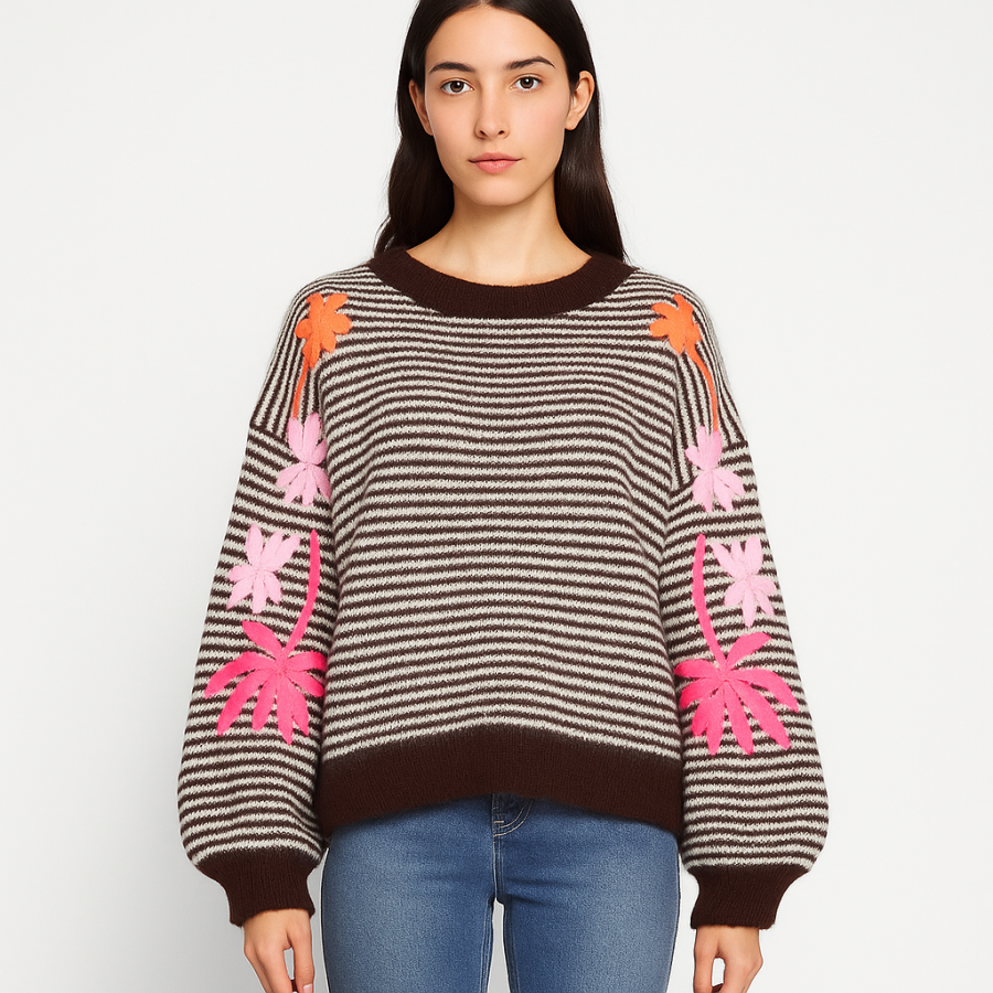 Truin Bruin Met geborduurde bloemen  | PONTE BONITA 