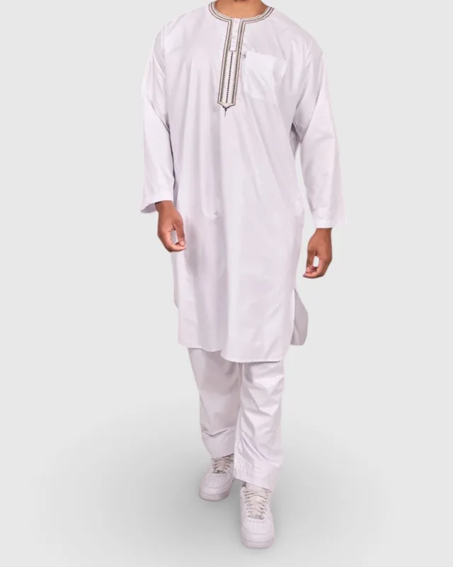 ENSEMBLE 2 PIÈCES – QAMIS & PANTALON BLANC | AMCOSMETIK