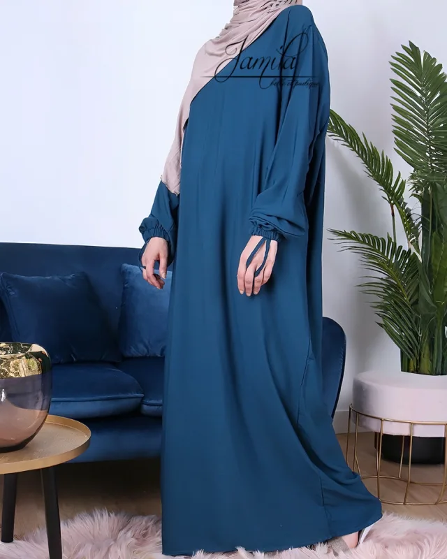 ABAYA AMPLE  BLEU PETROLE – MICROFIBRE ROYALE LÉGÈRE | AMCOSMETIK