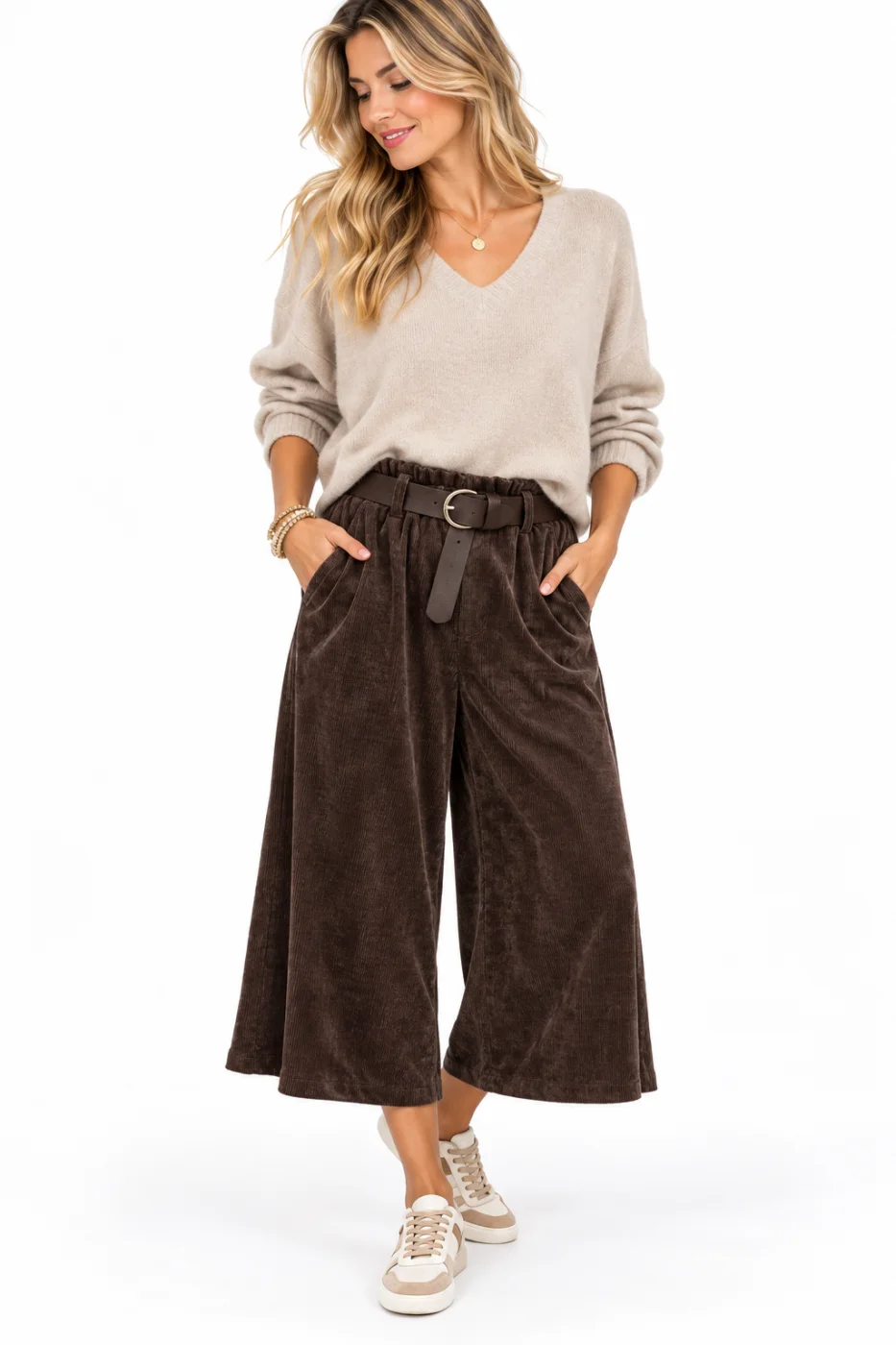 Pantacourt velour côtelé ceinture | Jus de coco