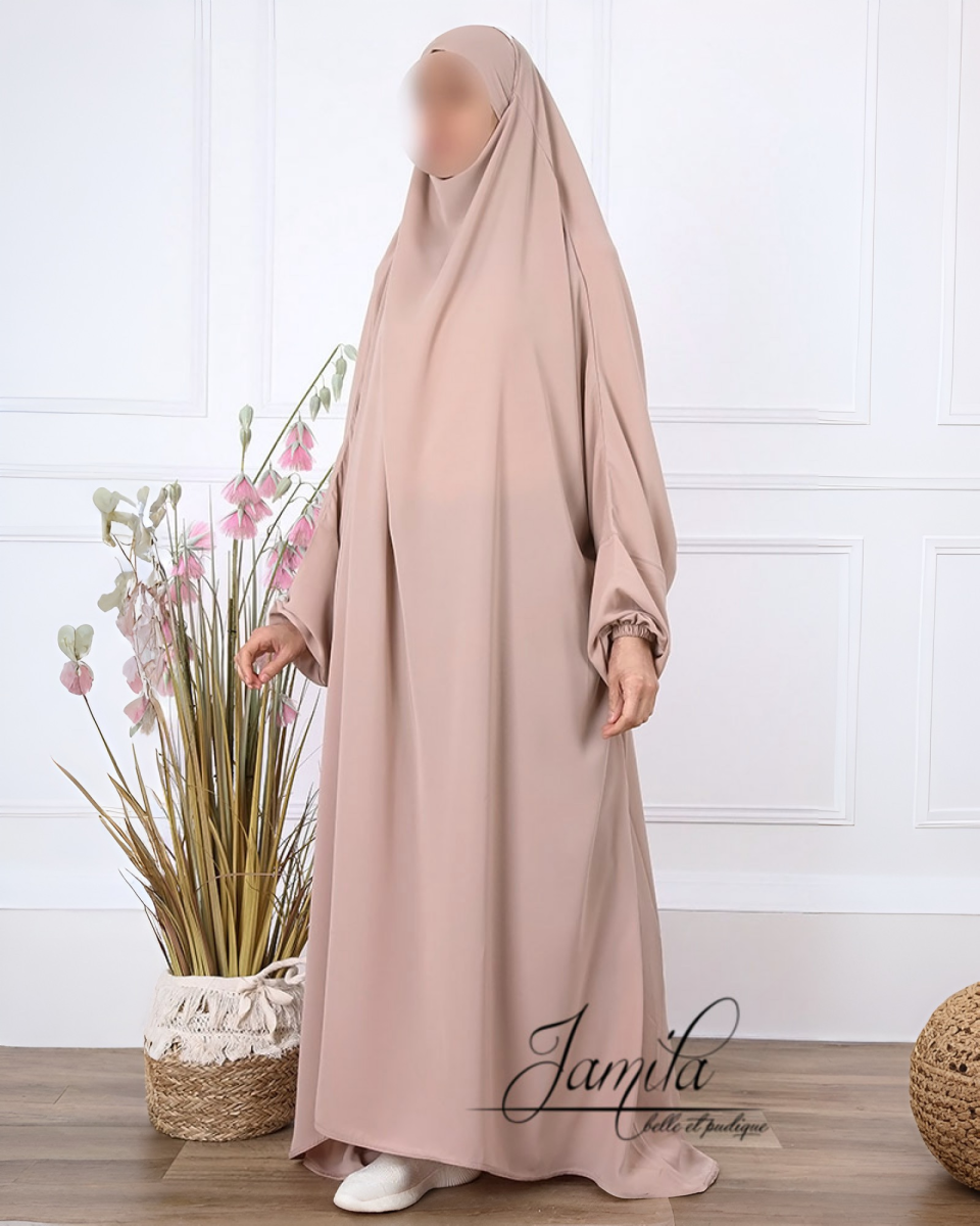 JILBAB 1 PIÈCE BEIGE ROSÉ - JAMILA  | AMCOSMETIK