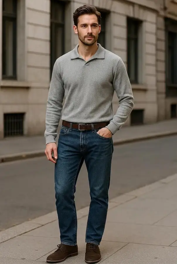 Maglia Uomo con Colletto Polo senza Bottoni - Grigio | GIMARK