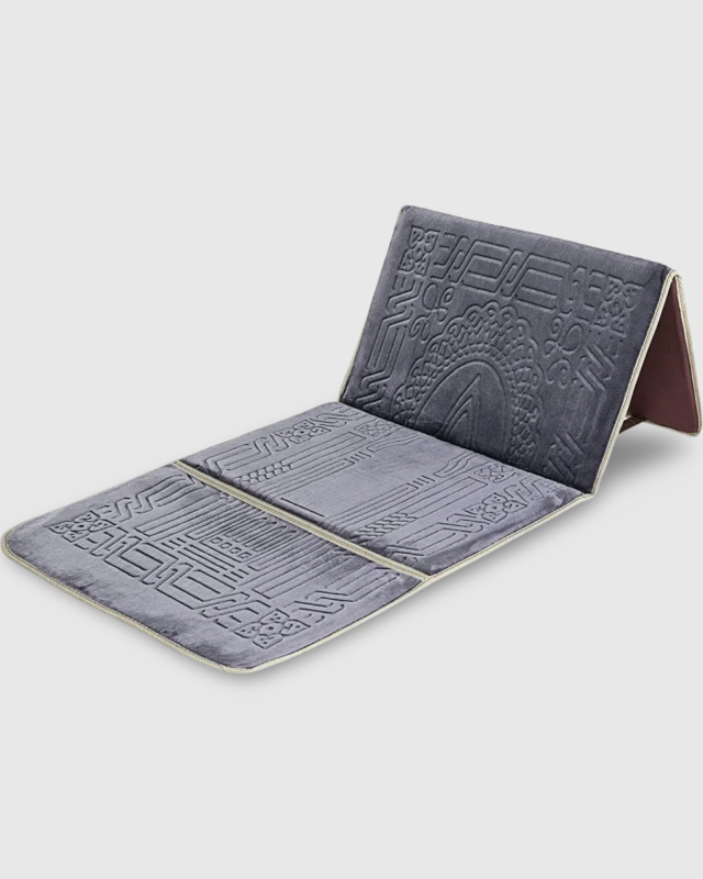 TAPIS DE PRIERE PLIABLE GRIS AVEC DOSSIER | AMCOSMETIK