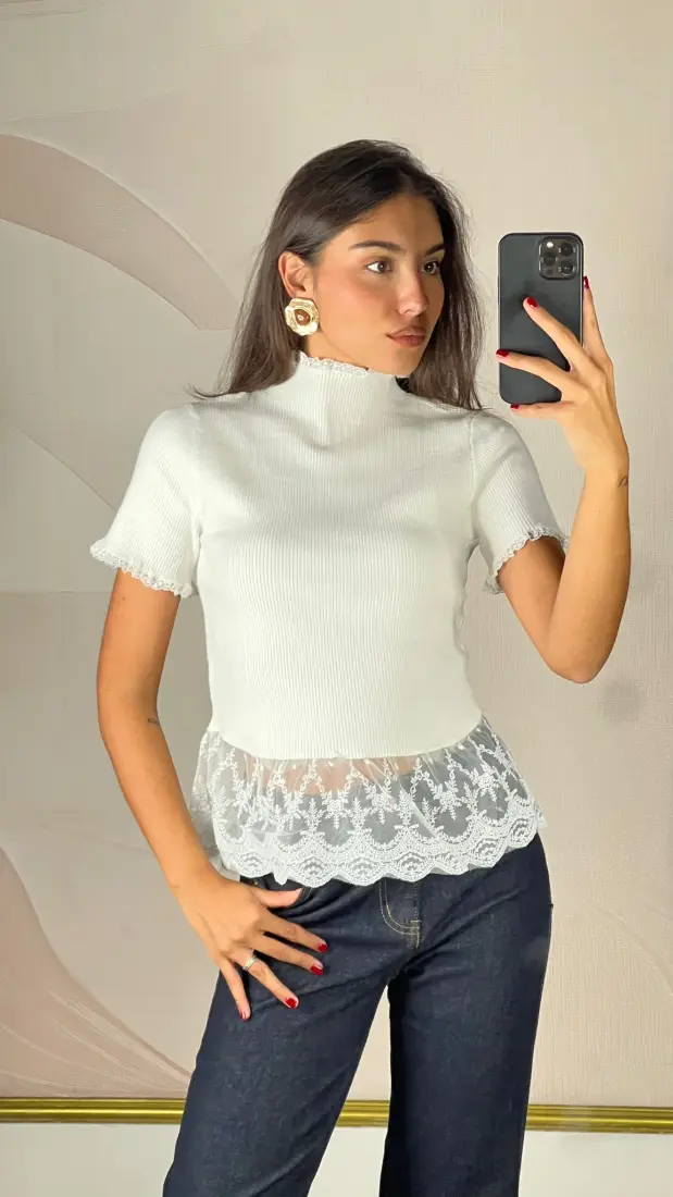 Maglia a Costine con Pizzo | ELIS MODA