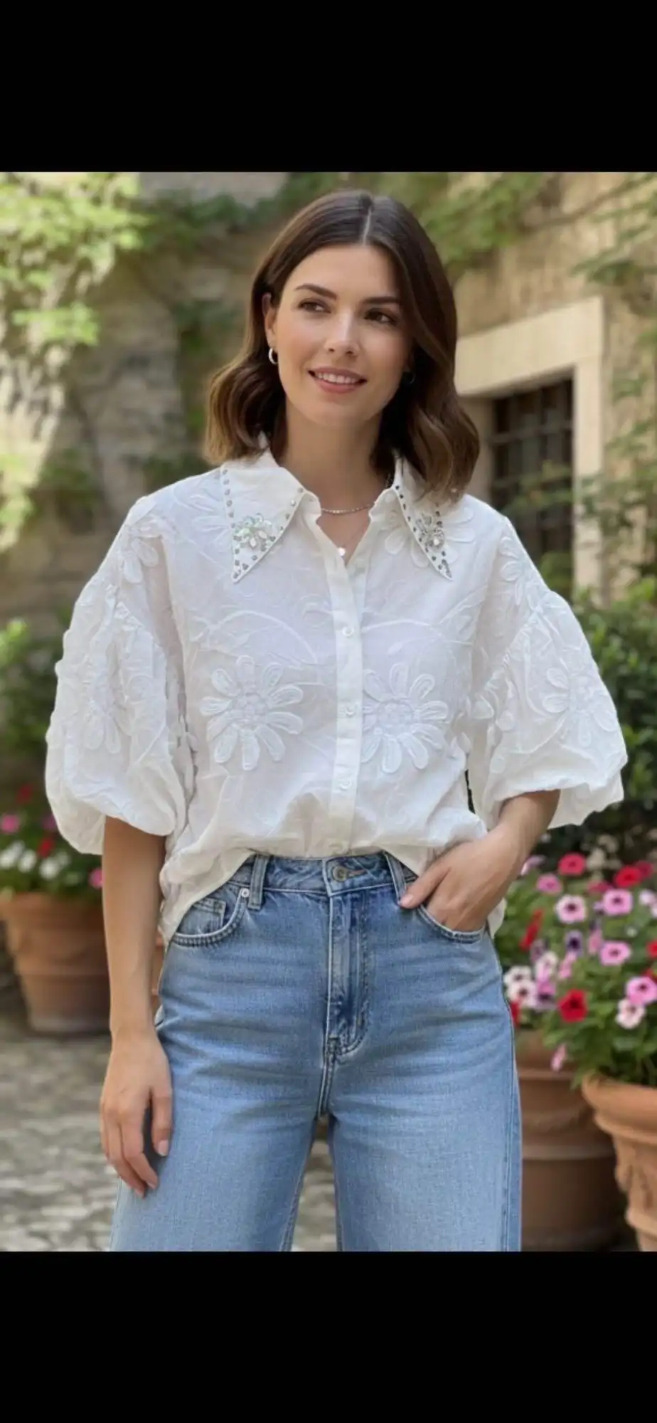 Chemise coton brodée  | Eric Signature 