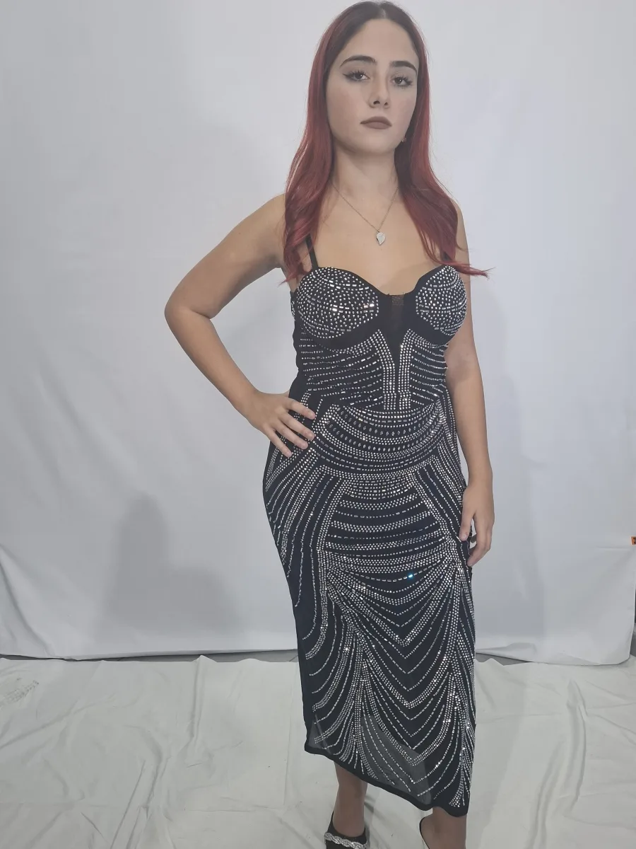 Vestito diamant con coppe velato | R&Sabbigliamento