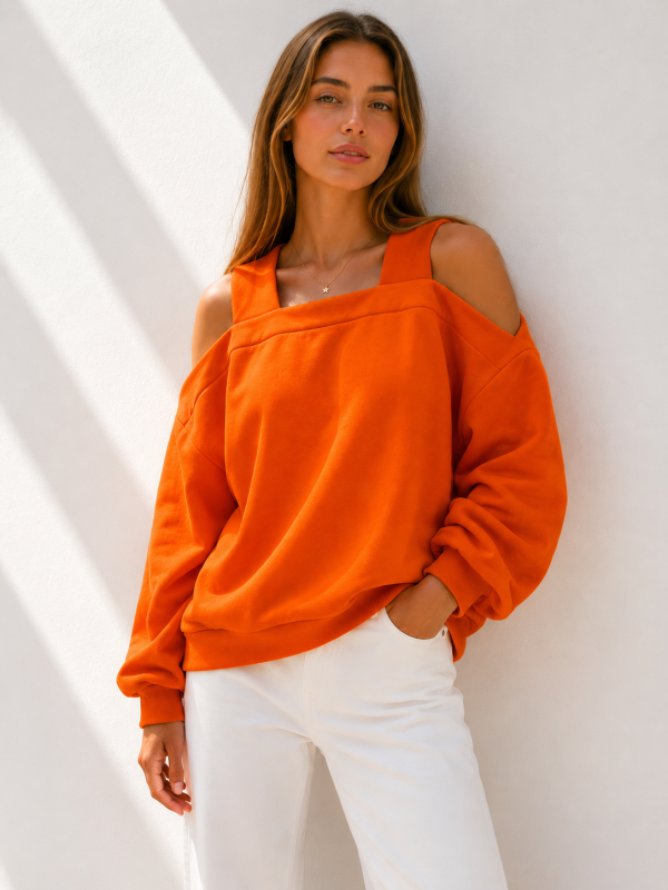 Cotton Cold-Shoulder Sweatshirt | Salsa Color