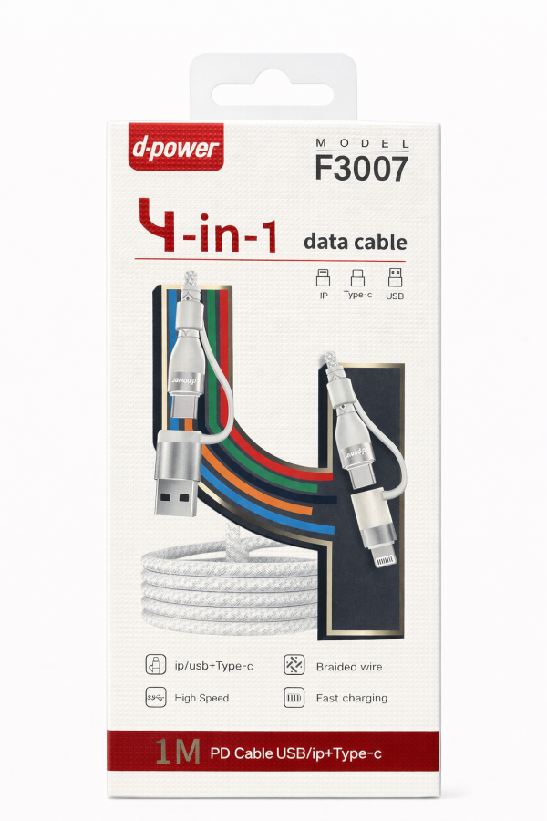 CÂBLE 4 EN 1 USB-C + LIGHTNING + MICRO USB (1M) F3007 | Beauty phone 