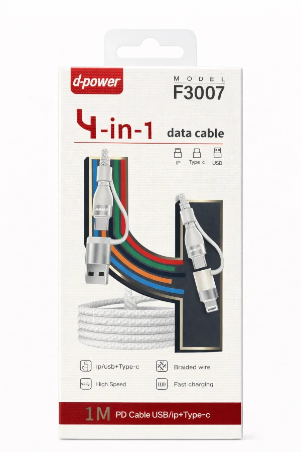 CÂBLE 4 EN 1 USB-C + LIGHTNING + MICRO USB (1M) F3007 | Beauty phone 