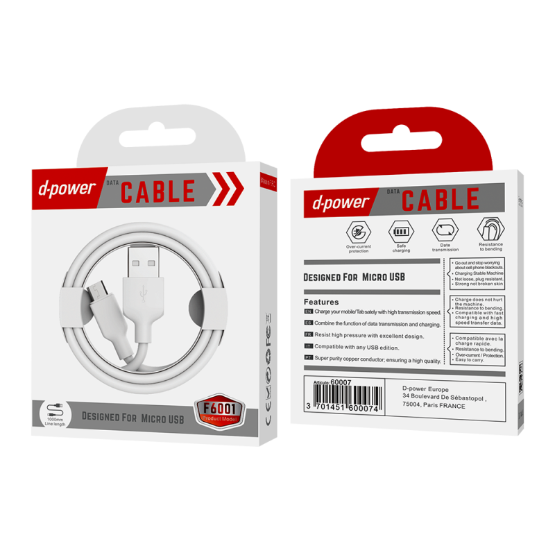 CÂBLE MICRO USB (1M) F6001 | Beauty phone