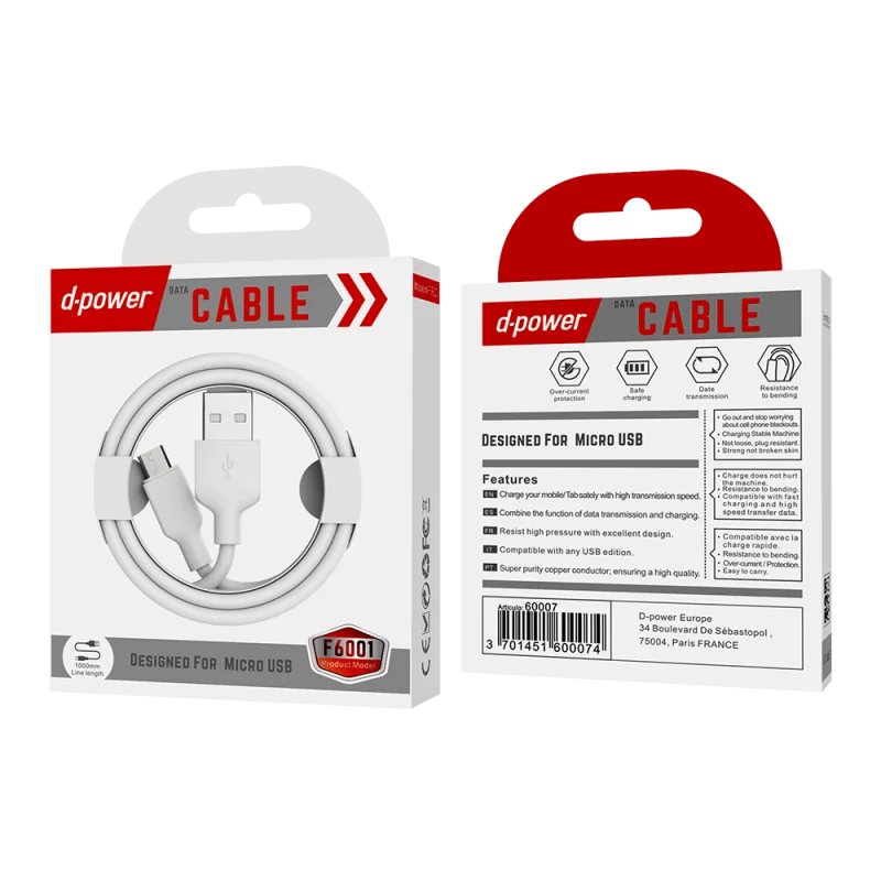 CÂBLE MICRO USB (1M) F6001 | Beauty phone 