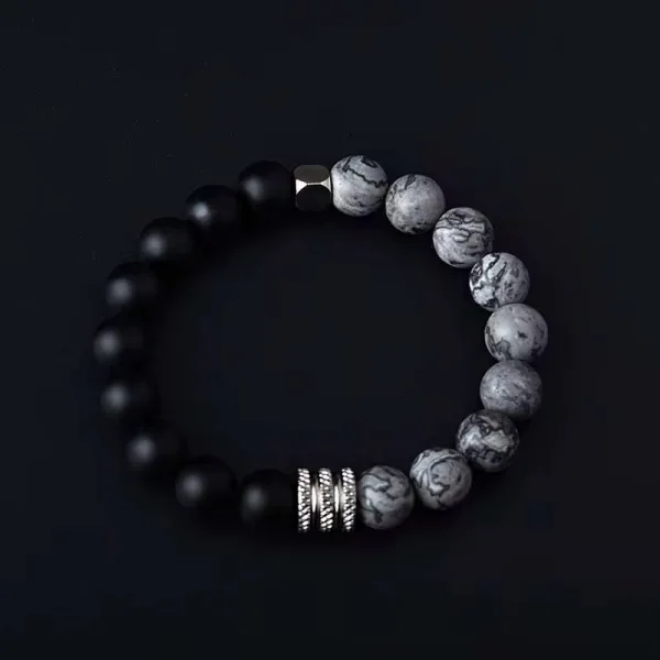Bravelet Douple protection ( jaspe gris & Onyx mate) 10MM | KingStone2.0
