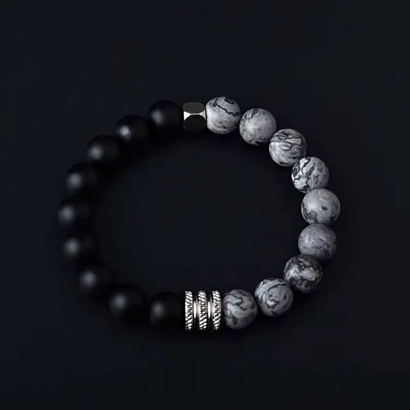 Bravelet Douple protection ( jaspe gris & Onyx mate) 10MM | KingStone2.0