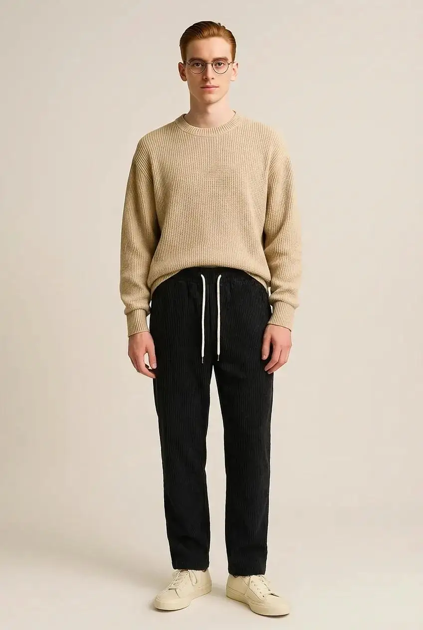 Pantaloni Uomo Velluto a Coste Elasticizzati - Nero | GIMARK