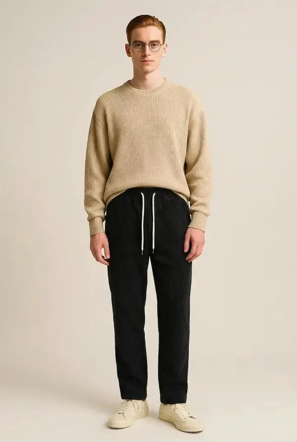 Pantaloni Uomo Velluto a Coste Elasticizzati - Nero | GIMARK