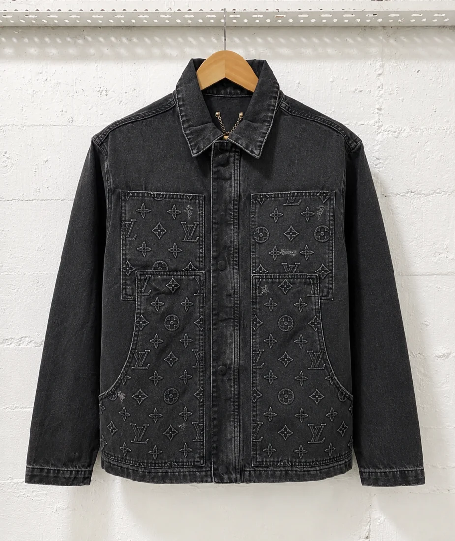 Louis Vuitton Jacket Washed Denim Featuring Embossed Monogram Black | 