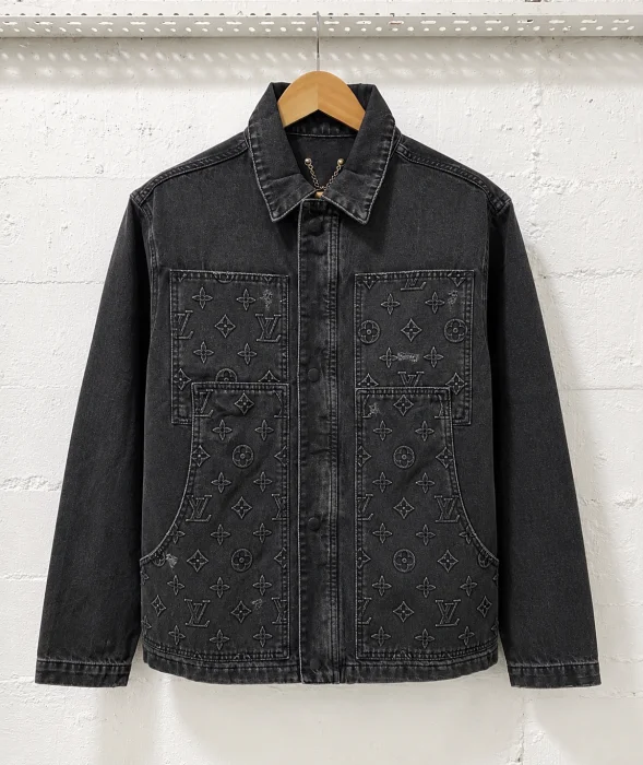 Louis Vuitton Jacket Washed Denim Featuring Embossed Monogram Black | 