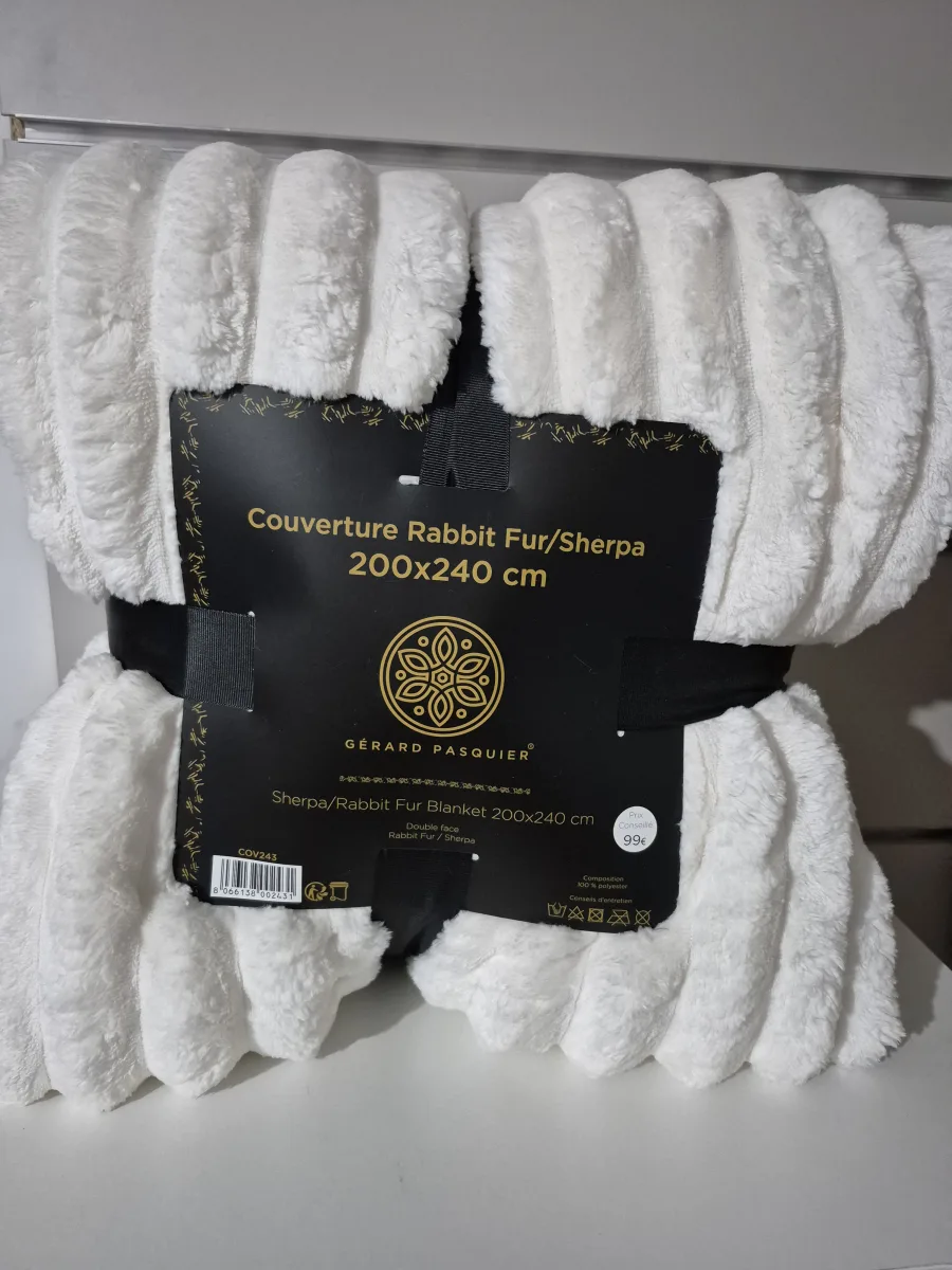 Plaid flannel sherpa écru 200x240cm | FC Boutique